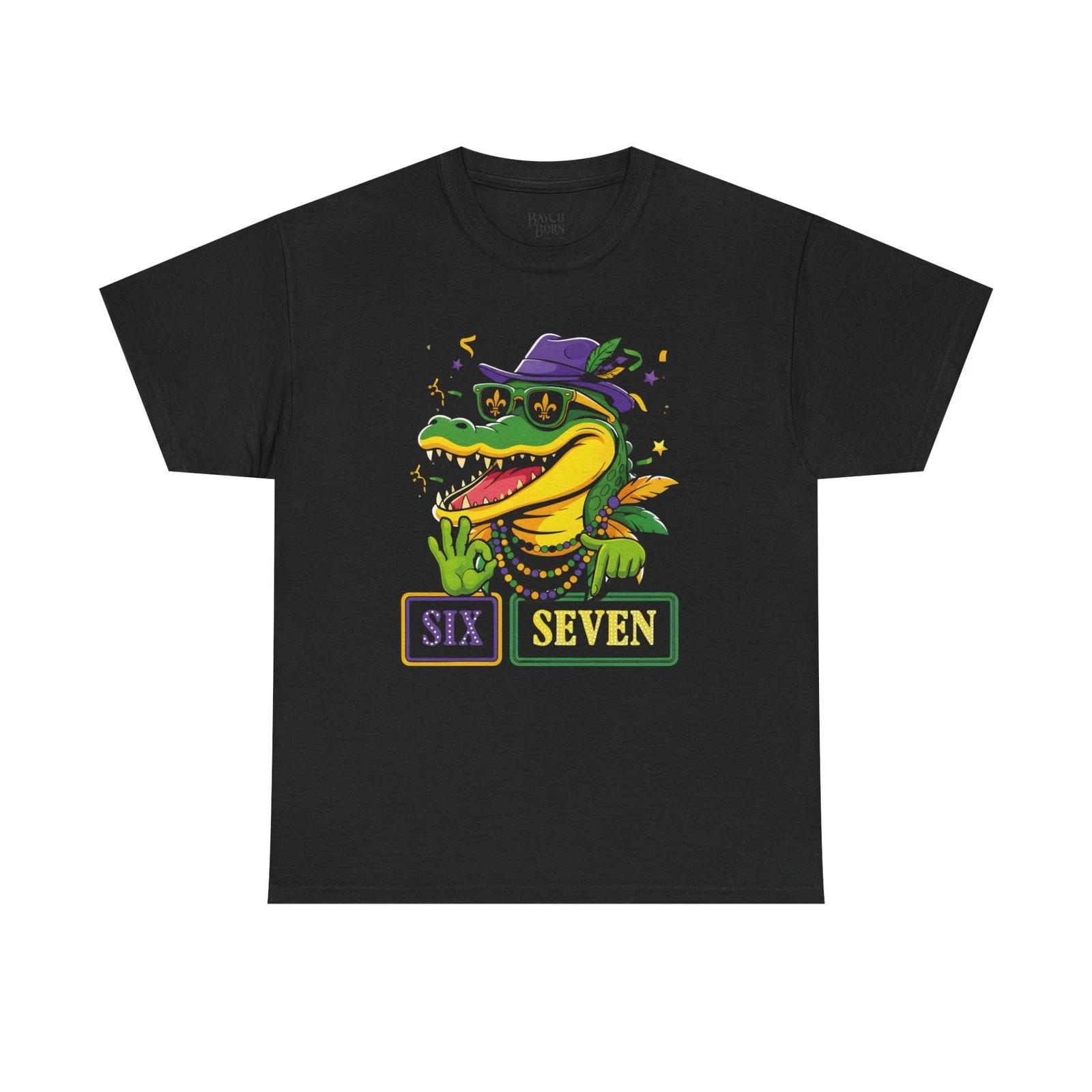 Mardi Gras Alligator Illustration T-Shirt | Six Seven Graphic Tee 3XL