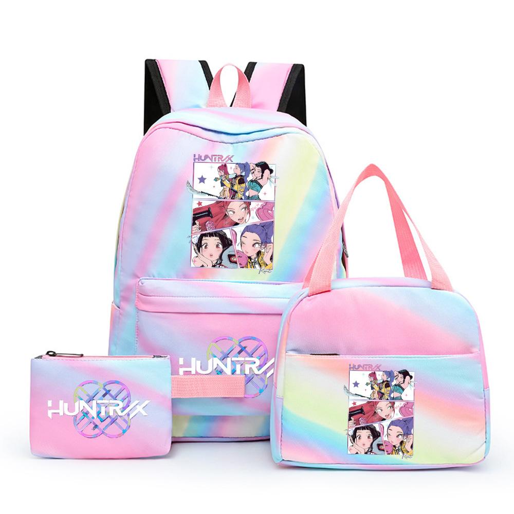 3 stk/sett Anime Søt Kpop Trykt Ryggsekk med Lunsjpose og Pennal for Tenåringsjente Gutt Bokveske Stor Kapasitet Reiseveske