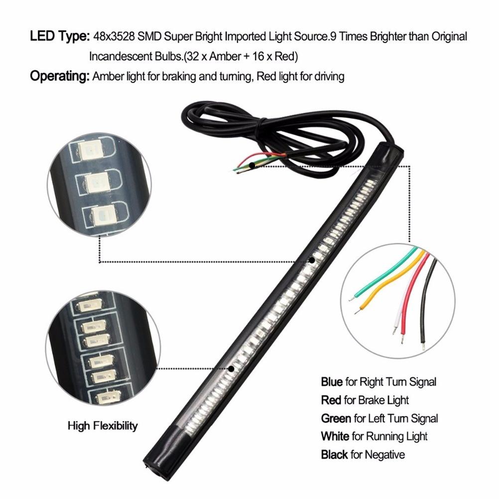 48SMD LED Motorcycle Light Strip For Taillight Brake Light Turn Signal Lamp