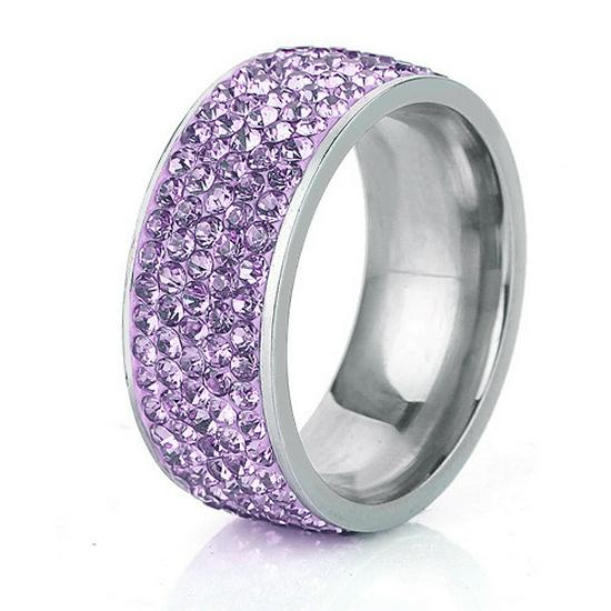 European & American Fashion 5-Row Diamond Ring, 8MM, Available in Three Colors Size 6 фиолетовый