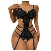Ladies Erotic Lingerie Sexy Strap Lace Hollow  Set Without Steel Rings