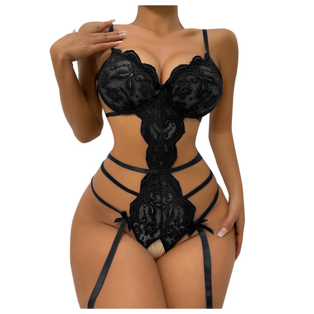Ladies Erotic Lingerie Sexy Strap Lace Hollow  Set Without Steel Rings