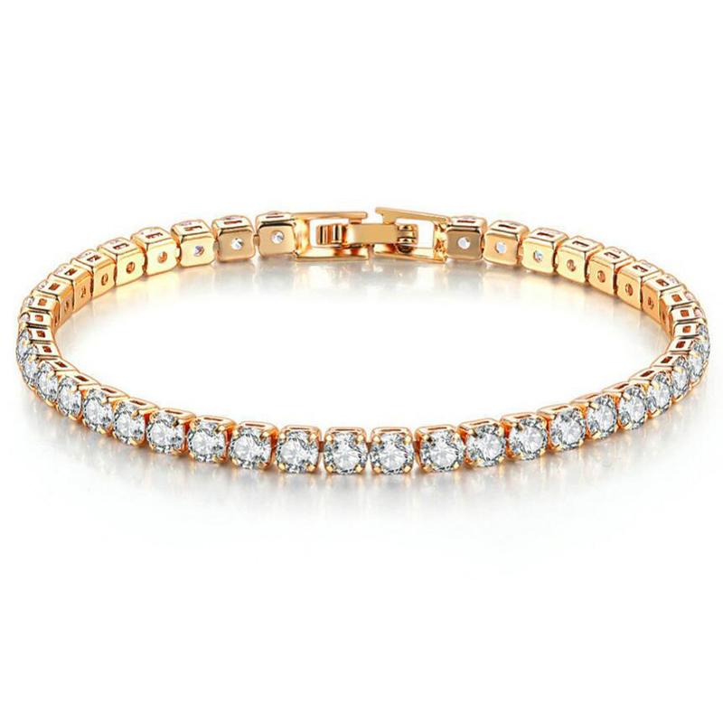 

Роскошные теннисные браслеты для женщин Простой круглый кристалл Золотой цвет Браслет-цепочка Свадебный подарок для девушки Ювелирный подарок золотой