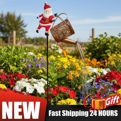 Outdoor Christmas Santa Solar Kettle Lights Garden Lawn Christmas Lights Solar Santa Claus Watering Can W/ LED Light Decorative