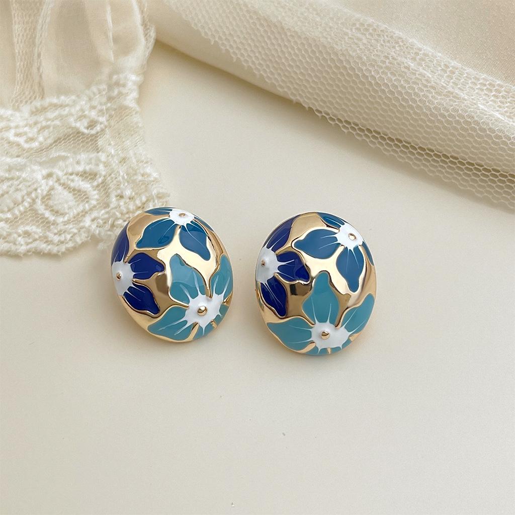 

Серьги-гвоздики Louvre Dream Цветок из эмали с капающим маслом Французское искусство Ретро серьги Высококлассные винтажные серьги