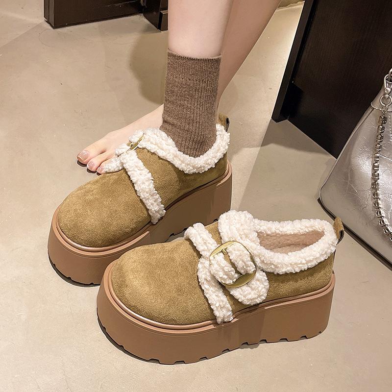 Women's fur one thick bottom heightening winter lightweight padded warm snow boots non-slip wear casual sneakers a stirrup cotton boots