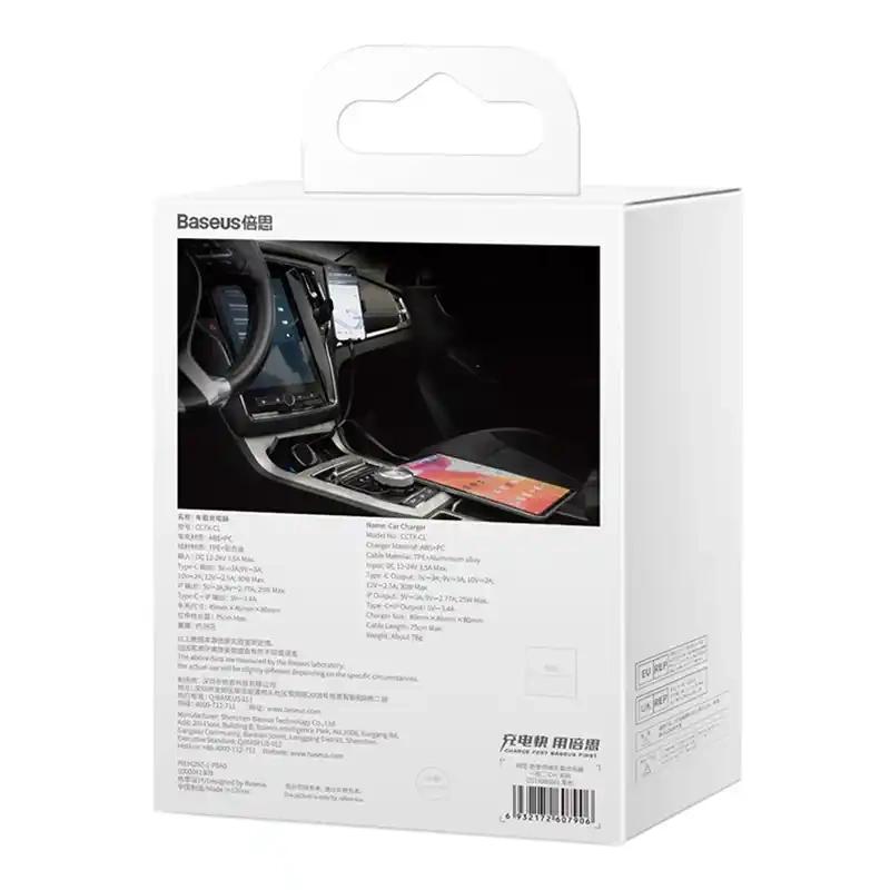 Ładowarka Samochodowa Baseus Enjoyment Z Kablami Usb-C + Lightning 3A, 30W (Czarna)