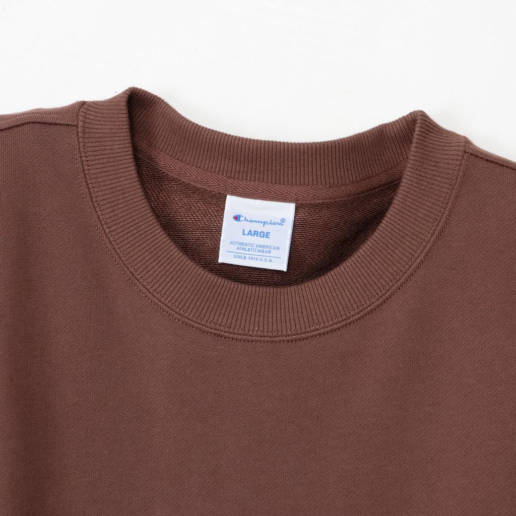 Long One Point Logo Relaxed Drop French Terry Crew Neck Dark Brown [Champion] Sweatshirt, Sleeve, Embroidery, Fit, Shoulder, Sweatshirt, C8-A023Z