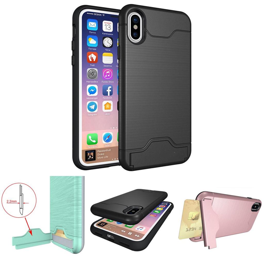 Kickstand Card Pocket Armor Hybrid Cover Case For Iphone X 8 6 6s 7 Iphone8 Plus
