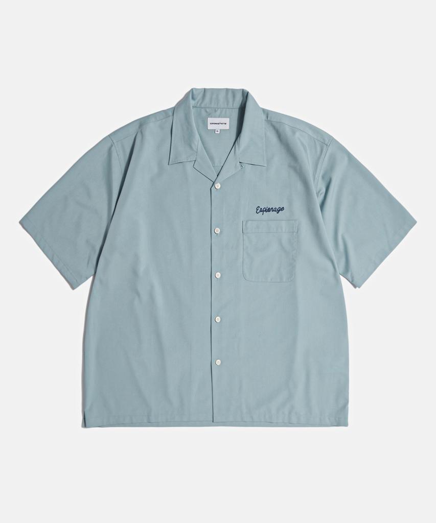 ESPIONAGE Script Logo Open Collar S/S Shirt Rusty Blue