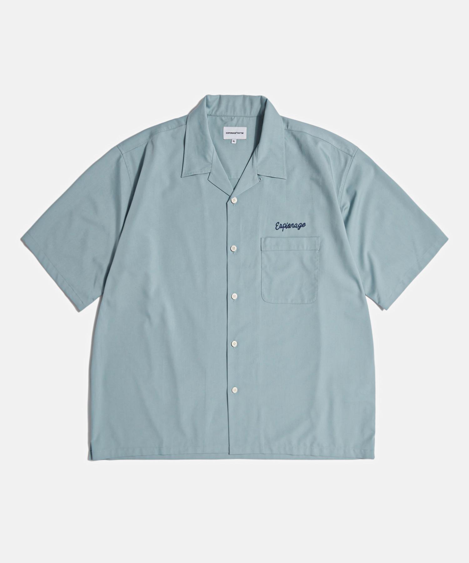 Espionage Script Logo Open Collar S/S Shirt Rusty Blue L