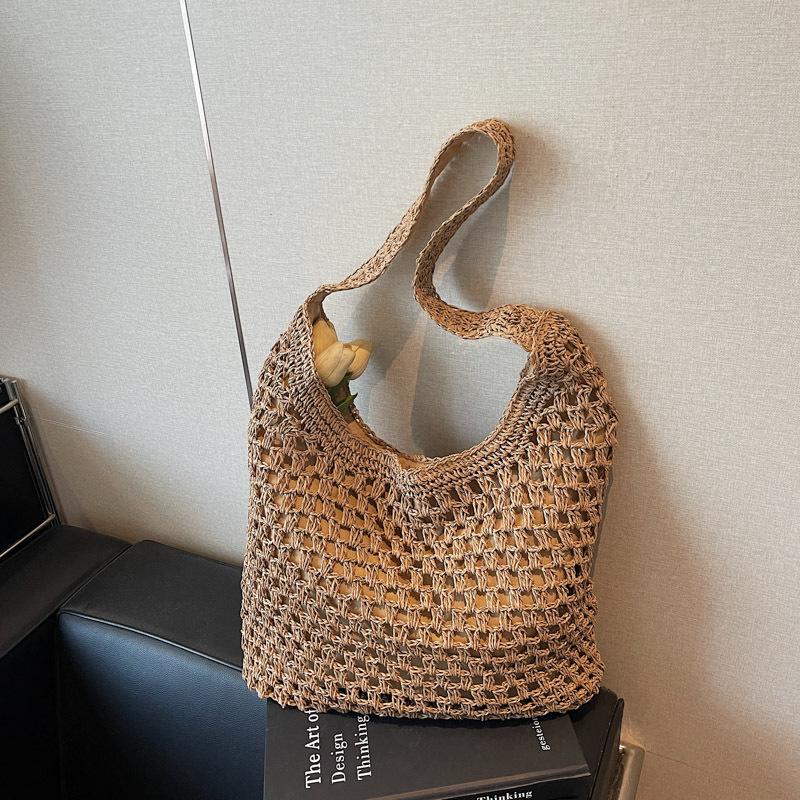 

Плетеная соломенная сумка женская большой вместимости новая весенне-летняя полая на плечо сумка-тоут ленивый ветер пляжная сумка хаки