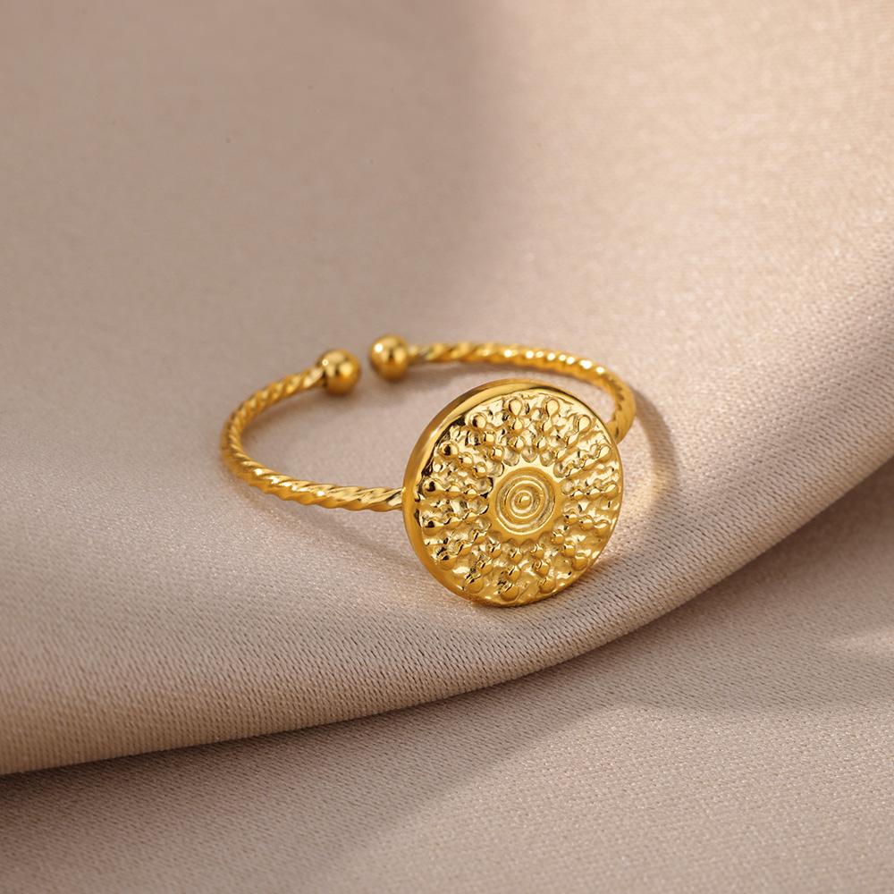 Stainless Steel Sun Star Moon Ring for Women 18K Gold-plated Anti Fading Rings Wedding Golden Jewelry Vacation Accessories Gift