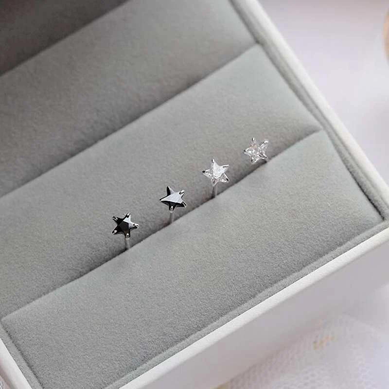 Ruifan Small Star Black Cubic Zircon Stud Earrings for Women Silver 925 Trendy Lady Jewelry New Official-website