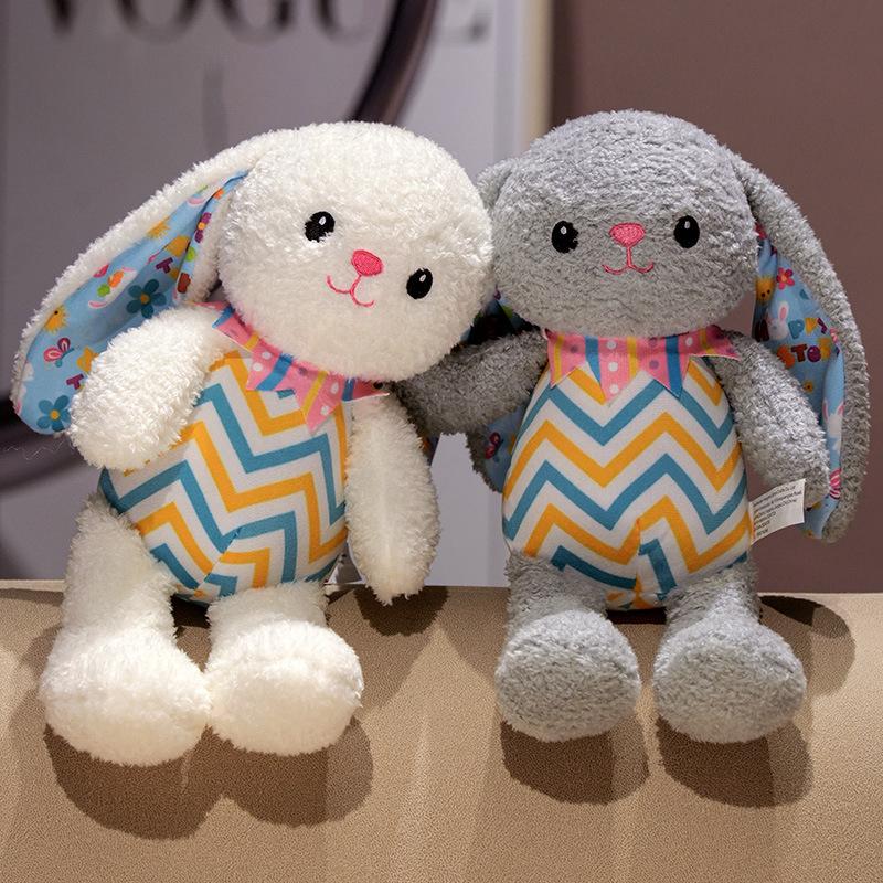30Cm Stripe Soft Lop Plush Toy Stuffed White Grey Brown Kawaii Rabbit Plushie Cartoon Animal Sleeping Companion Girlfriend Gift