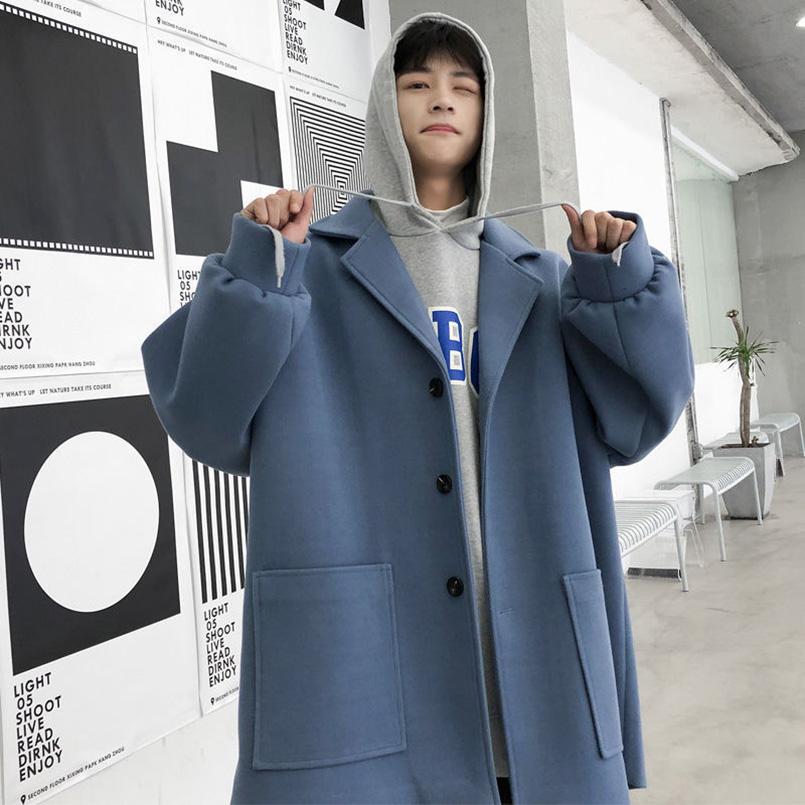 Męski zimowy wełniany trencz Wiatrówka Kurtka średniej długości Studenci Koreański styl Luźny trend Przystojne jesienne ubrania