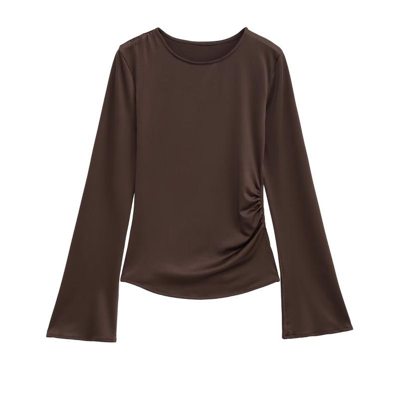 Autumn 2025 Women s Loose European Style Long Sleeve Top Small коричневый/кофейный
