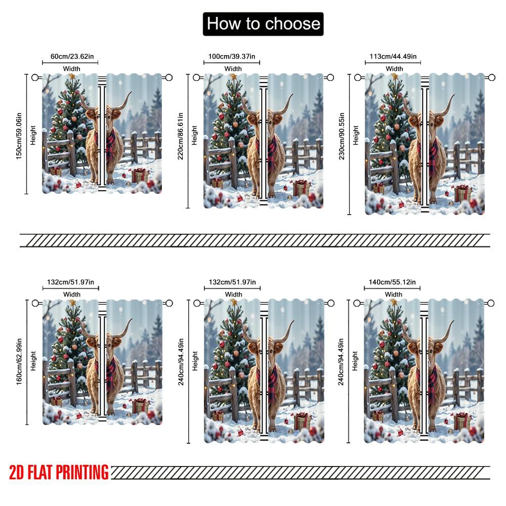 2pcs 2D Flat Printing Christmas Window Drapes Farm Christmas Scene Versatile Fabric Without Electricity Festive Holiday Perfect