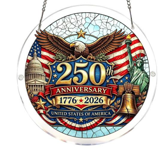 

4th of July Acrylic Puzzle Suncatcher, Patriotic Window Hanging Ornament, 250th Anniversary America Sun Catcher Jigsaw Puzzle Kit for Independence Day J