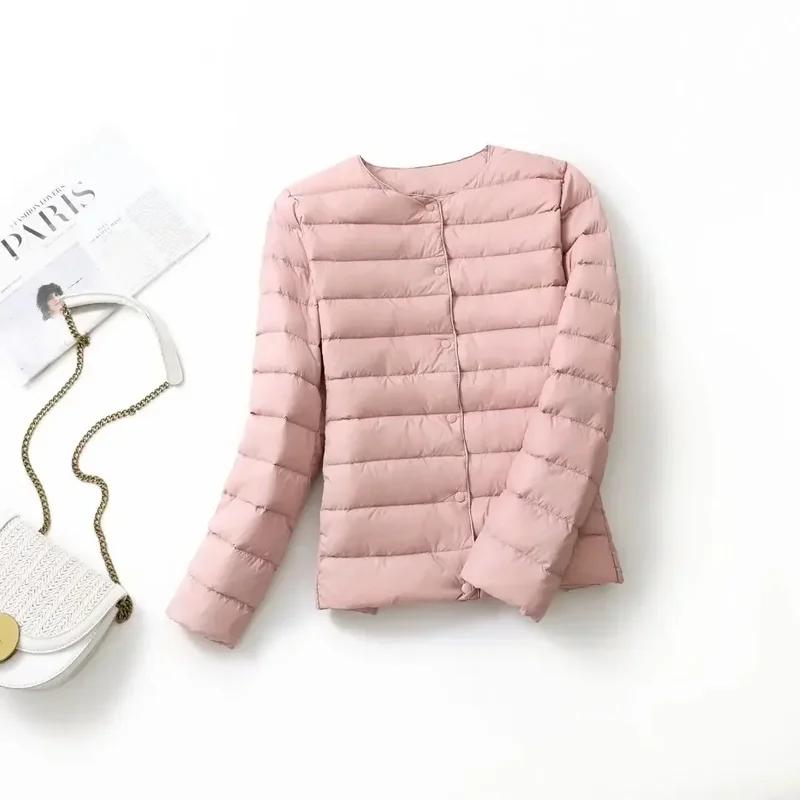 Mulheres Forro Duck Down Jacket O-neck Variável V-neck Feminino Outono Primavera Outono Sem Gola Leve Acolchoado Puffer Coat