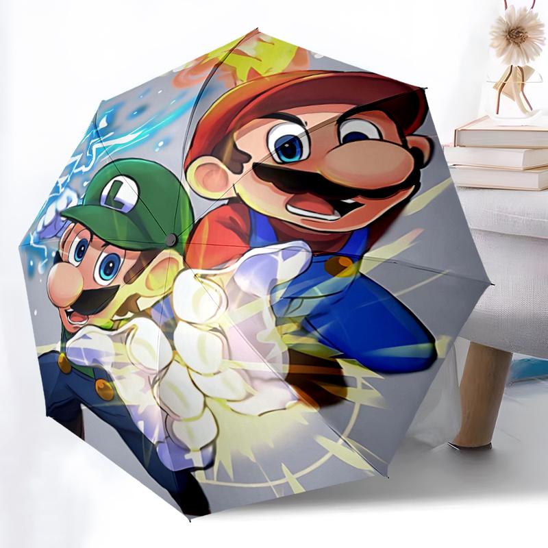 1pc Mario and Luigi's Epic Battle Pattern Beautiful Looking Automatic Folding Cartoon Umbrella, 3 Folding, 8 Iron Frame Design, Durable and Suita