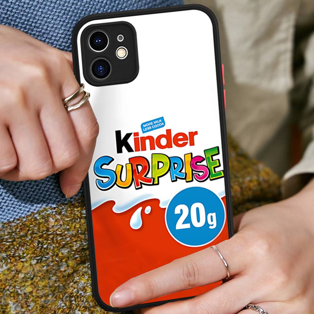Cute Kinder Surprise Eggs Logo For IPhone 16 15 14 13 12 11 Pro Max X XS MAX Plus Translucent Black Phone Cover