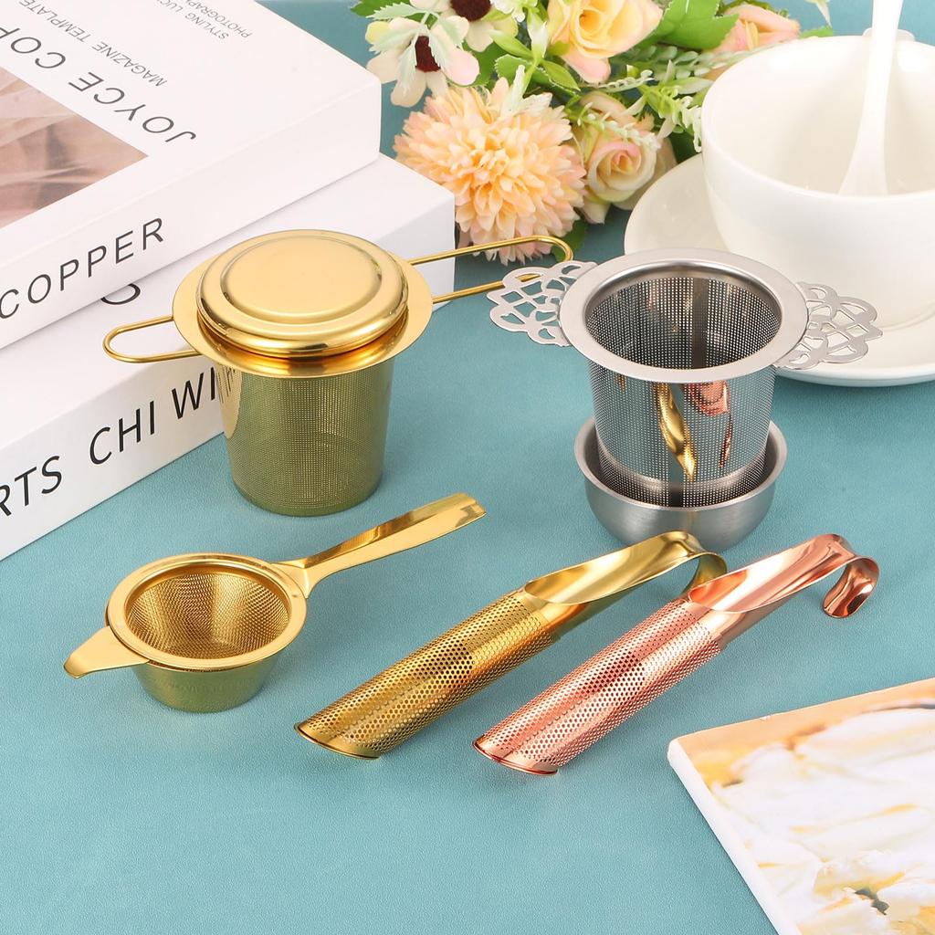 Uxcell 1 Piece Tea Infuser Filter with Handle, Drip Bowl, Stainless Steel Tea Strainer for Loose Leaf Tea, Silver