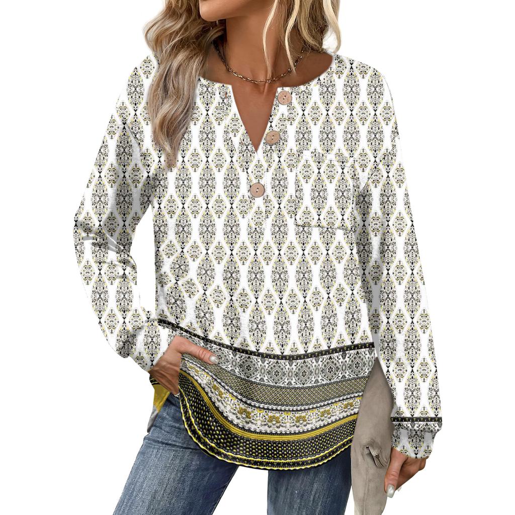 Women's Retro Printed Fashionable Long-sleeved Top