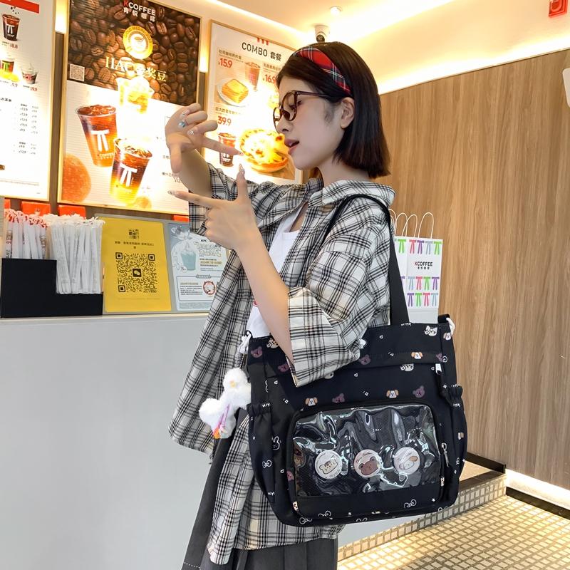 Прозрачная большая вместительная сумка-тоут женская сумка через плечо с мультяшным — фото 4