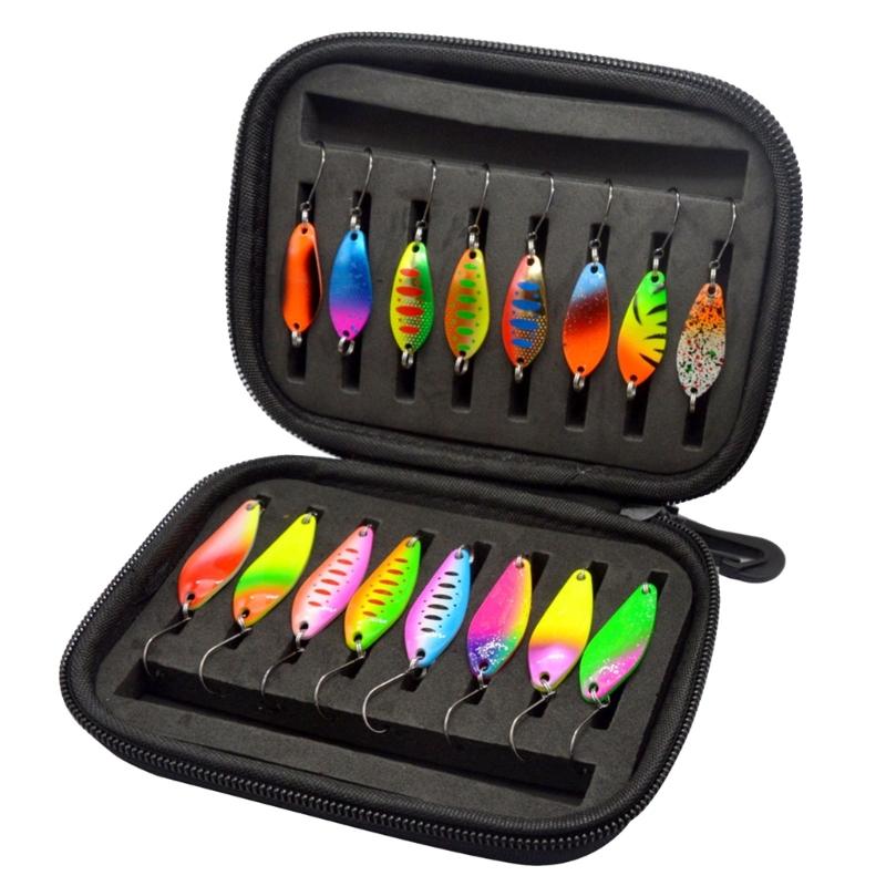 16Pcs Colorful Metal Spinner Baits Set Trout Fishing Lures Sequins Baits  with Hook Hard Metal Baits Crankbaits Endurin
