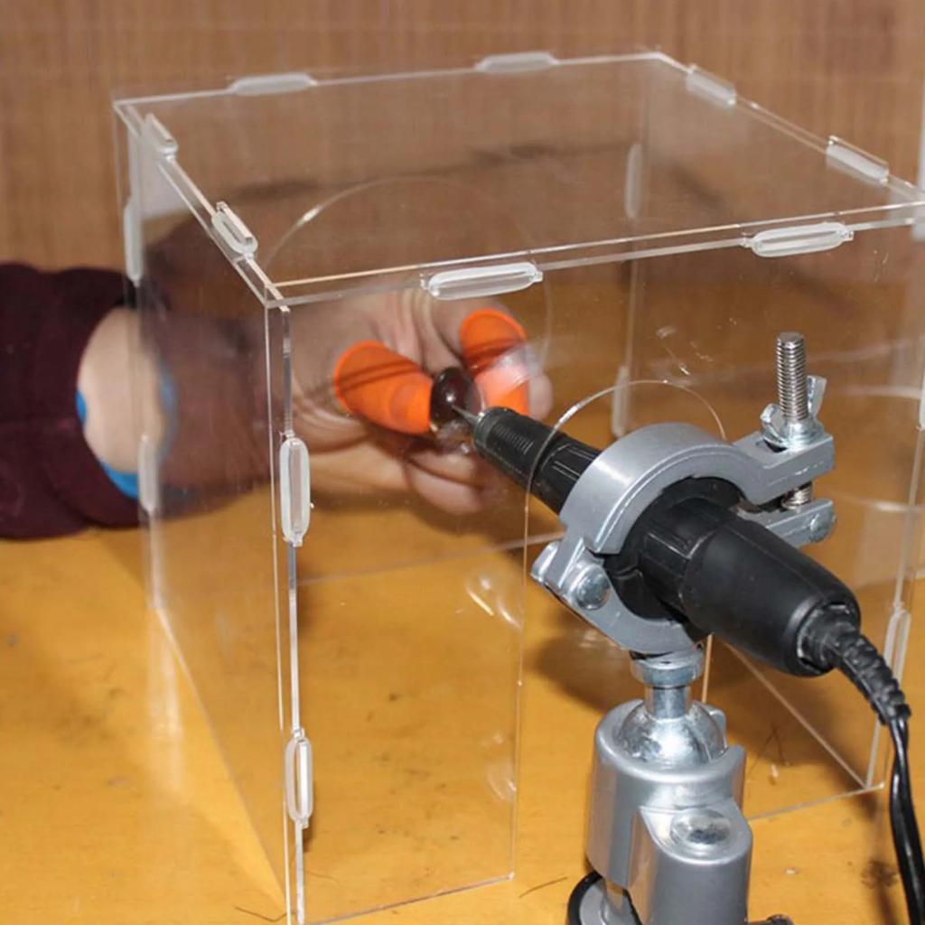 Grinding Dust Box Cover Acrylic Transparent with 2 Holes Dustproof Portable Dust Cage Dust Hood for Engraving Polishing Buffing