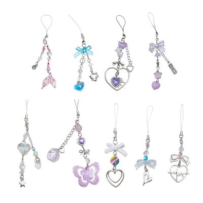 Heart Bowknot Bead Pendant Phone Charm Hangings Rope Sweet Phone Chain Strap Bag Decoration Lanyard Keychain Accessory
