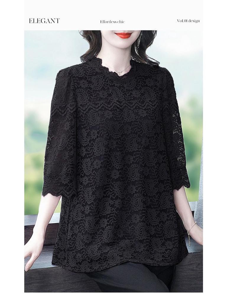 2025 Frühling/Sommer Koreanische Spitze Freizeit-Top - Übergröße Temperament Shirt für Frauen mittleren Alters