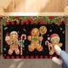 Xmas Bow Candy Cane Non‑Slip Doormat, Pine Holly Holiday Welcome Rug, Entry Mat for Front Porch Indoor Outdoor Home Decoration