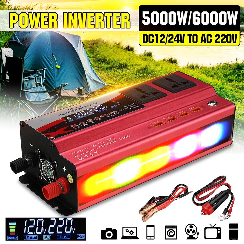 5000/6000W Car Power Converter DC 12V/24V To 220V AC LED Car Inverter Automatic Transformer Modified Sine Wave with 4USB