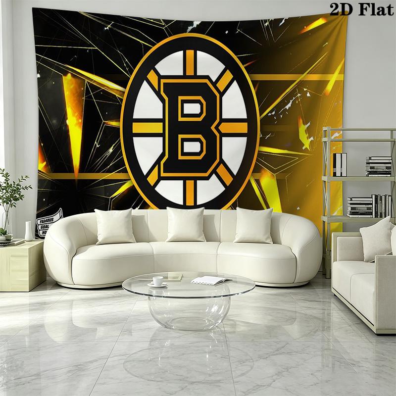 Boston Bruins Logo Wall Tapestry Aesthetic Wall Hanging Printed Fabric Blanket Decorative Tapestries for Bedroom Living Room Home Decor