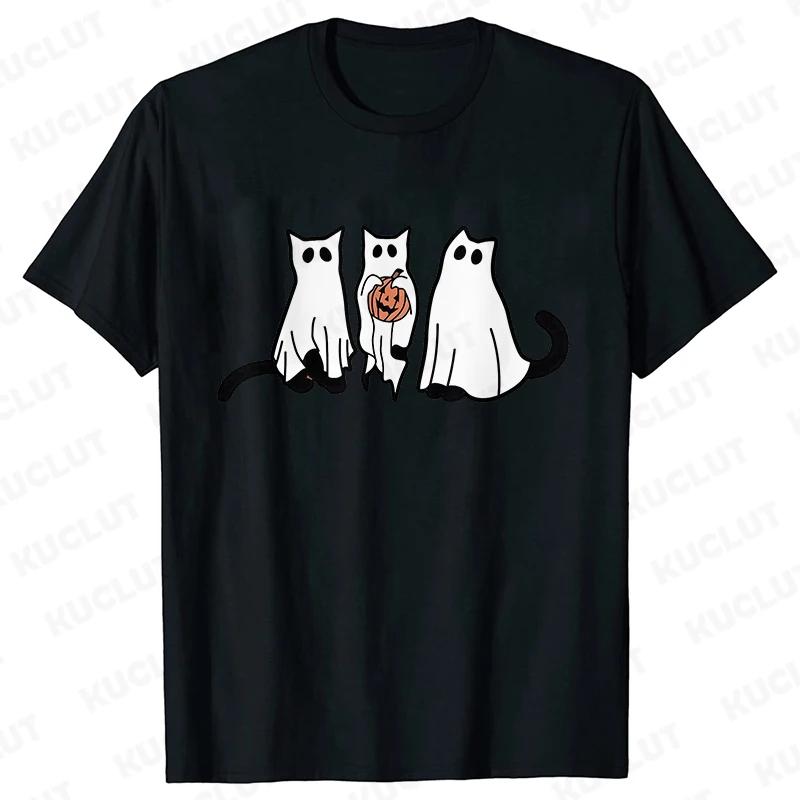 Fashion Halloween Party Tee Shirt Women Clothing Harajuku Designer Cat Pumpkin Halloween Graphic Y2k Tops Short Sleeve Tshirt