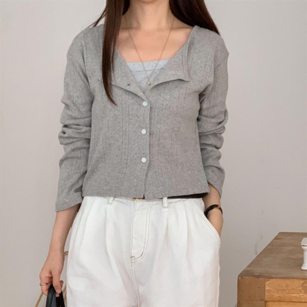 New ArrivalS Open Run Women S Punching Ribbed Half Crop Round Neck Cardigan