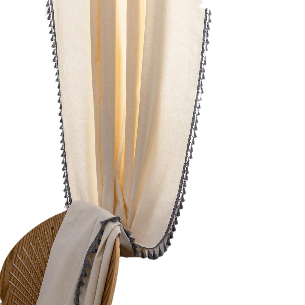 Curtain Finished Solid Color Cotton And Linen Fringed Semi-Blackout American Kitchen Floating Curtains Direct Supply