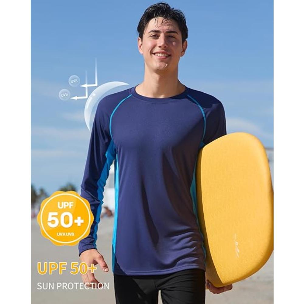 CHARMLEAKS Mens UPF 50+ Long Sleeve Rash Vest Quick Dry Rash Guards Surfing Swim Shirt