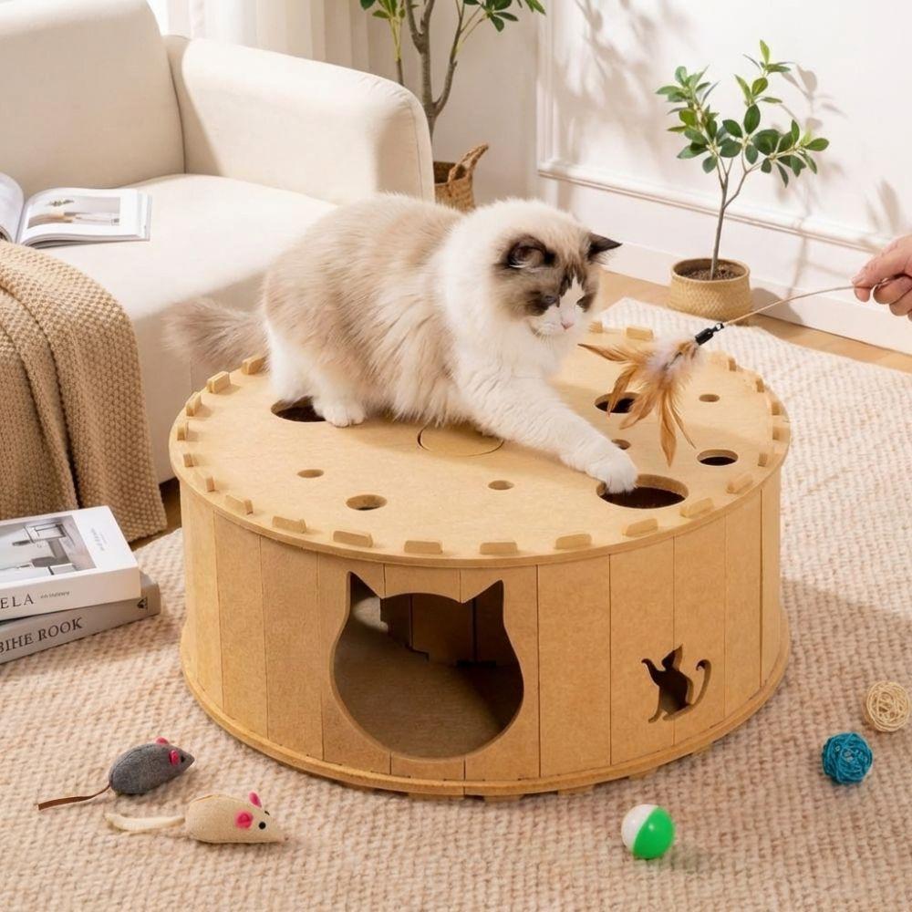 Breathable Cat Tunnel House Non-Shedding Scratching Board Cat Tunnel Play Center  Home Indoor