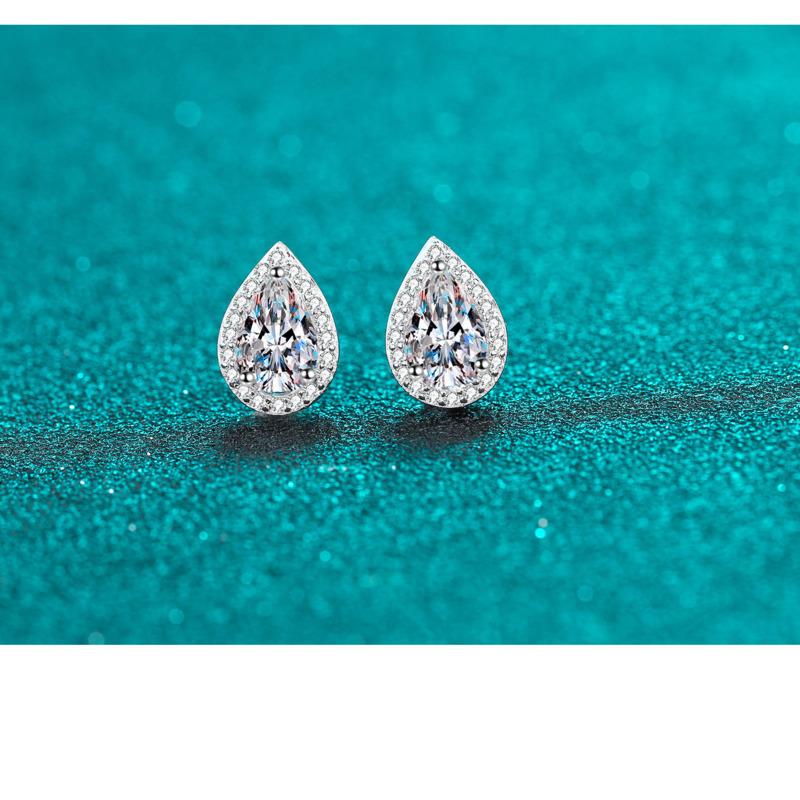 Bague Ringen 100% 925 Sterling Silver 1CT Water Drop Moissanite Stud Earrings For Women Platinum Plated Party Fine Jewelry Gift