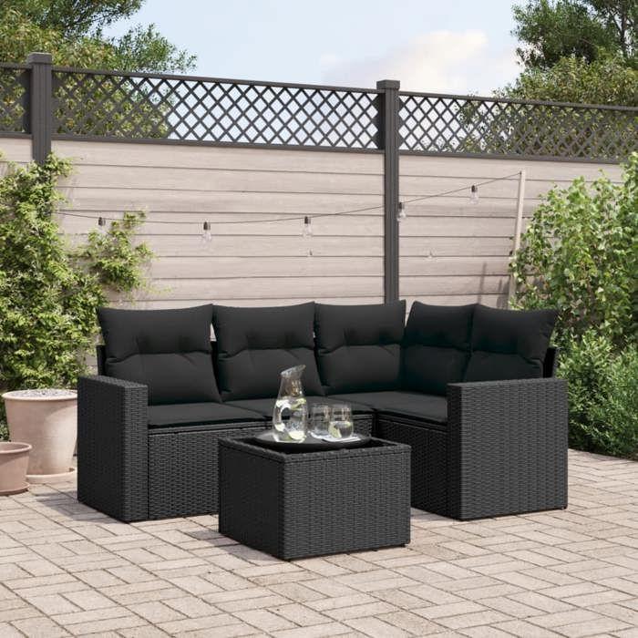 VidaXL Garden Lounge Set with Cushions 5 Pcs, Patio Sofas, Patio Furniture Set, Outdoor Furniture, Black 3218905