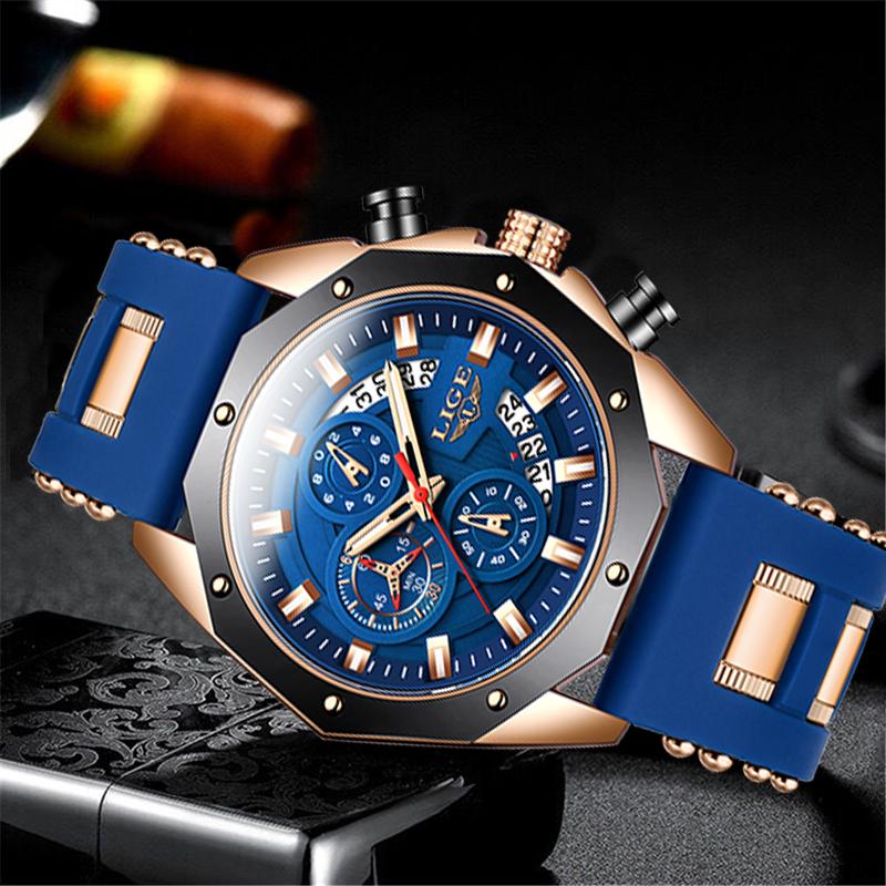 Reloj LIGE Fashion Mens Watches Top Brand Luxury Silicone Sport Watch Men Quartz Date Clock Waterproof Wristwatch Chronograph