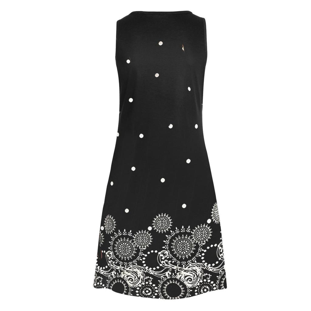 Dresses For Women Casual Summer Floral Printed Tank Sleeveless Dress Hollow Out O-Neck Loose Beach Short  Sundress