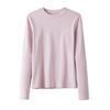 Damski Luźny Bawełniany T-shirt z Długim Rękawem w Kolorze Różowym, Półwysoki Okrągły Dekolt
