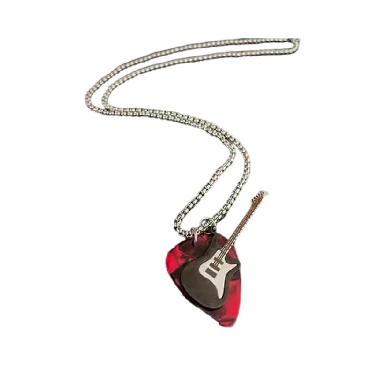 Metal Chain Guitar Pick Pendant Necklace Music Inspired Titanium Steel Jewelry for Streetwear Looks and Gift Giving