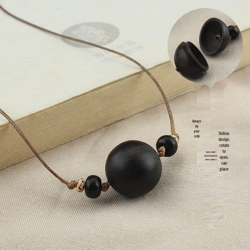 Retro Purple Rosewood Beaded Incense Ball Necklace - Versatile Cotton Linen Accessory