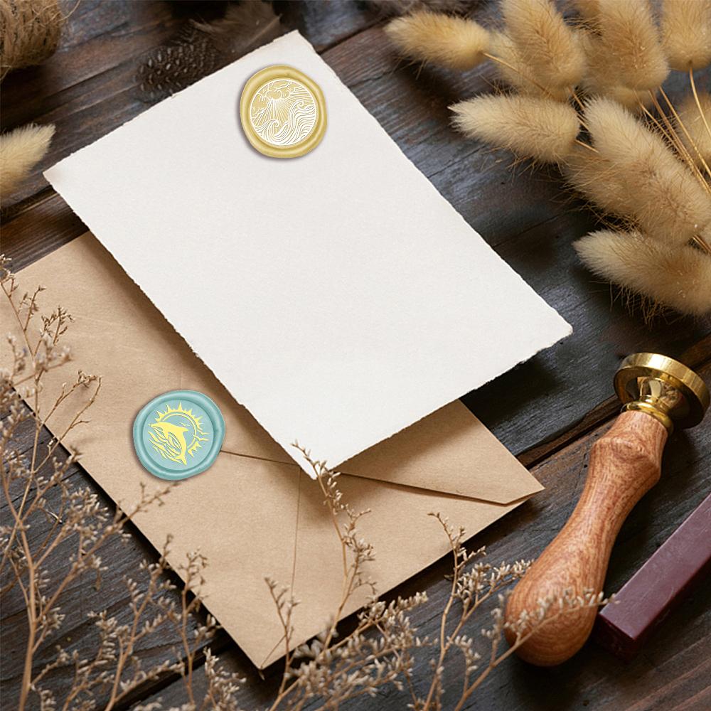 Marine Life Theme Wax Seal Stamp Retro Sealing Wax Stamp Dolphin, Wave Pattern Removable Brass Head for Envelope Card Package