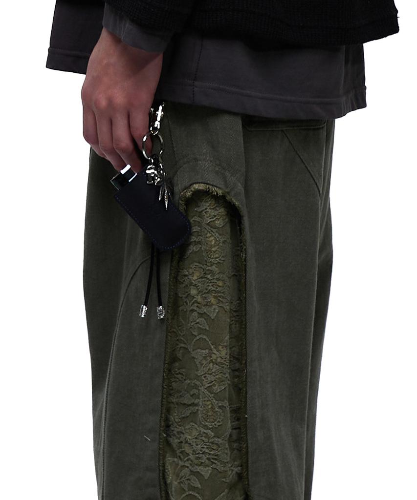 Aleseueseussi Incision Jacquard Mixed Pants - Khaki